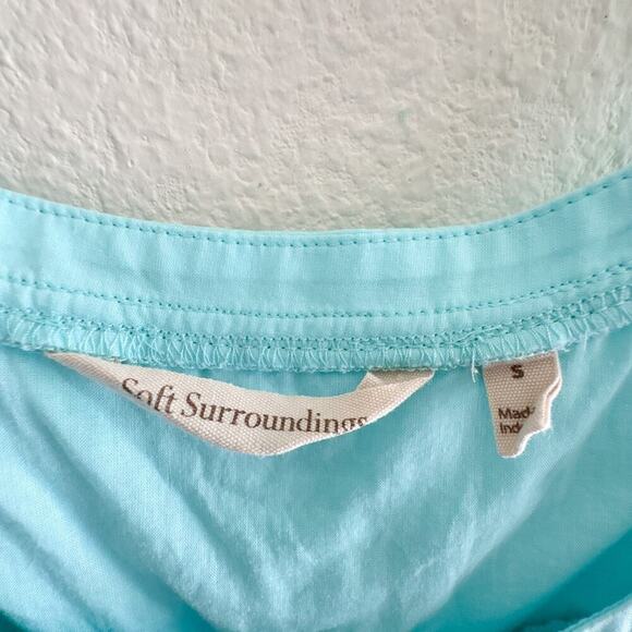 Soft Surroundings Beach Bound Tank Aqua Blue Small Crinkle Cotton Top S 2ER69 - Picture 3 of 10